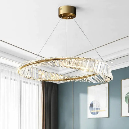 Postmodern gold decorbites crystal ring light chandelier with faceted crystal prisms for living room decor