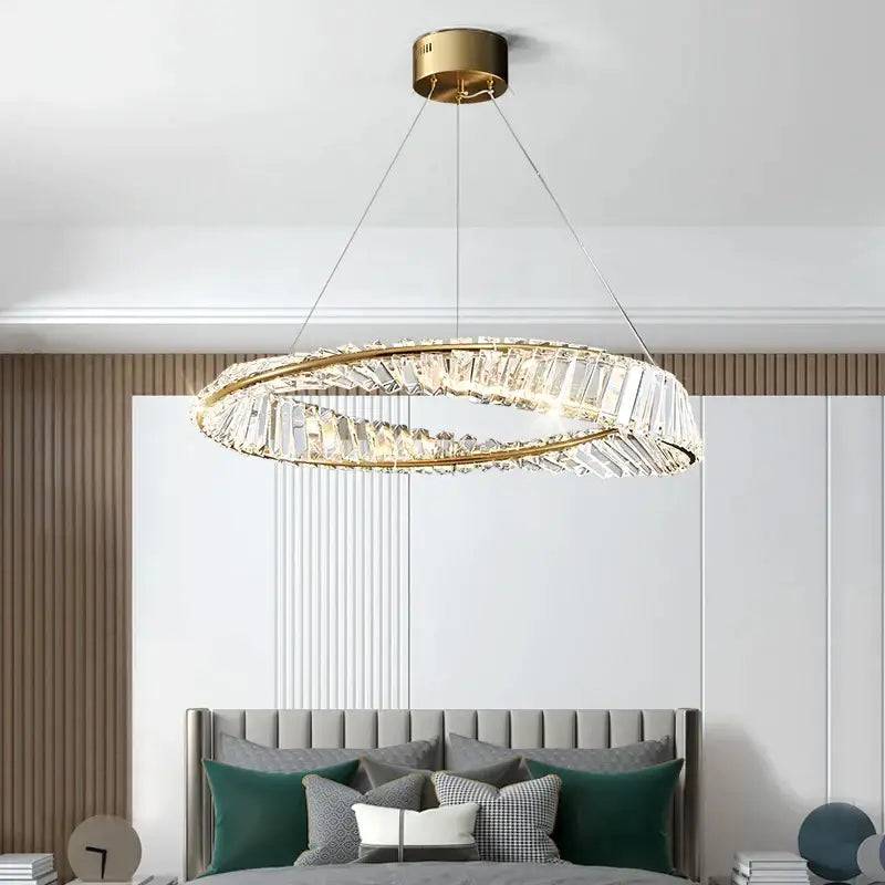 Postmodern gold crystal ring light chandelier with clear crystal accents for living room decorbites crystal ring light
