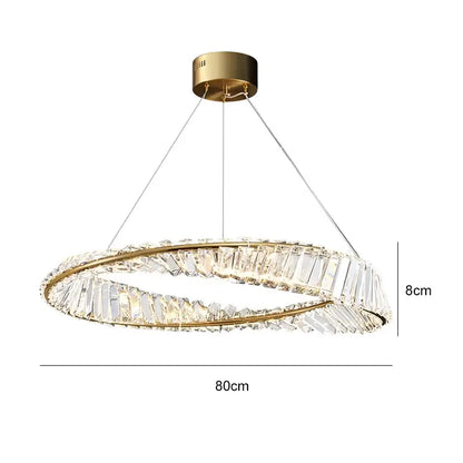 Postmodern gold crystal ring light chandelier with faceted crystal segments and sleek metallic frame for living room decorbites crystal ring
