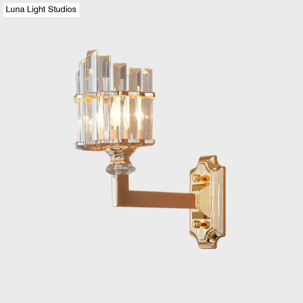 Postmodern gold crystal rod wall light with clear faceted crystal bars in an upward design single wall light