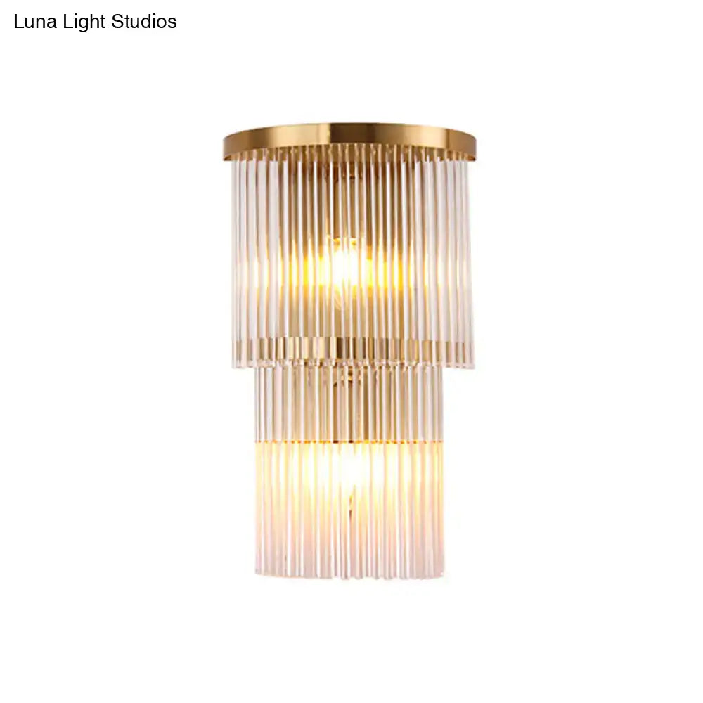 Postmodern gold crystal triangle wall light with gold-toned tiered glass rods chic wall light for living space
