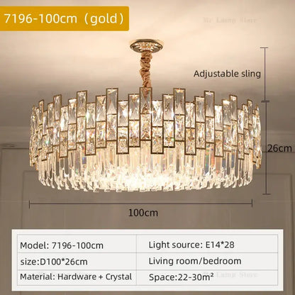 Postmodern gold decorbites crystal chandelier with geometric design and cascading crystal panels for living room