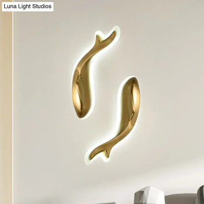 Postmodern gold dolphin led wall lighting fixture featuring sleek curves and integrated led lighting for bedroom use