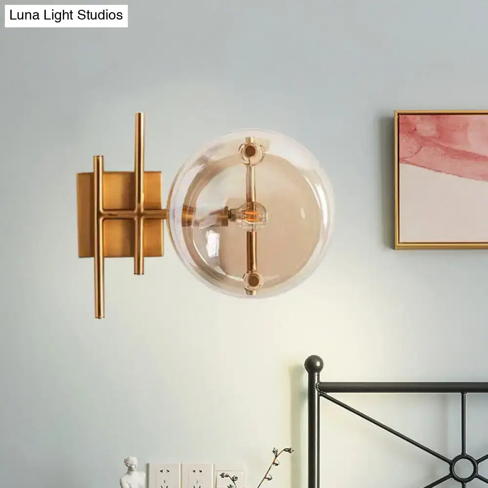 Postmodern gold double ball wall mounted light with clear glass globe and brass wall mounted light for bedroom use