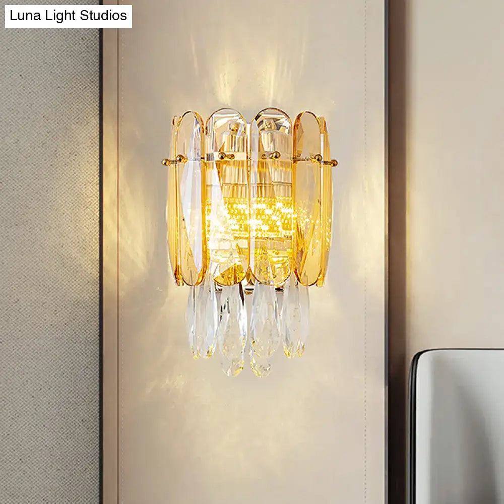 Postmodern gold faceted crystal sconce light with amber and clear crystals wall light for bedroom use