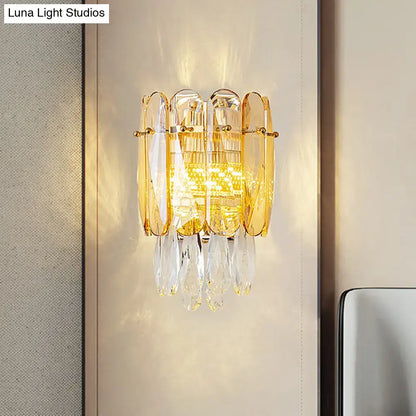 Postmodern gold faceted crystal sconce light with amber and clear crystals wall light for bedroom use