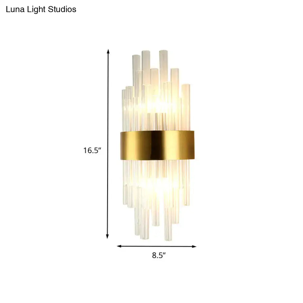 Postmodern gold fluted crystal wall sconce with translucent glass rods and gold metal band for 110v-120v lighting
