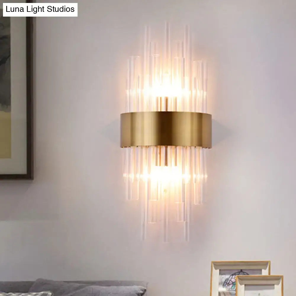 Postmodern gold fluted crystal wall sconce with clear glass rods for bedroom lighting 110v-120v power