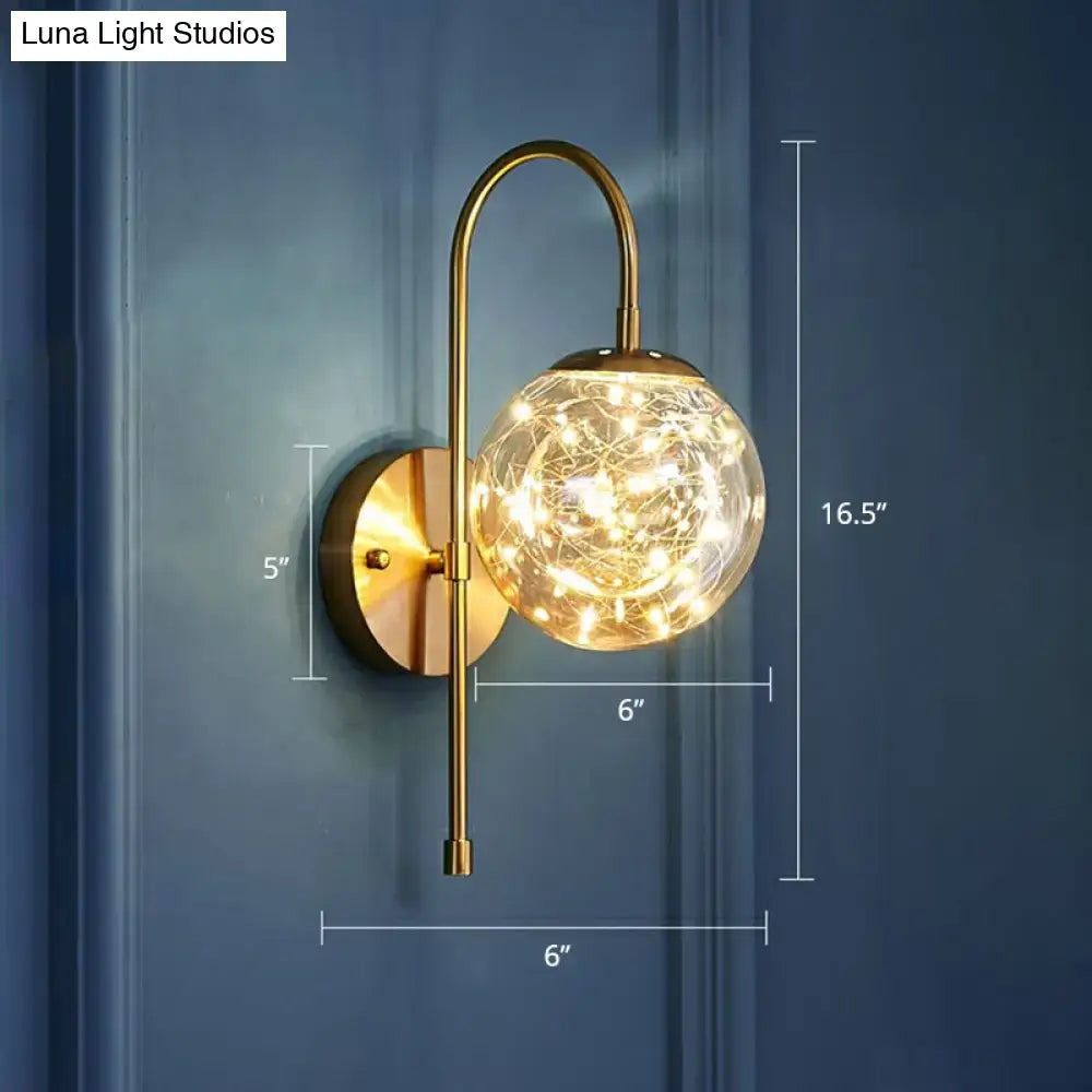 Postmodern gold wall light fixture with glass globe housing warm fairy lights for bedroom starry led ambiance