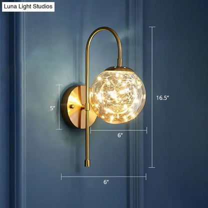 Postmodern gold wall light fixture with glass globe housing warm fairy lights for bedroom starry led ambiance