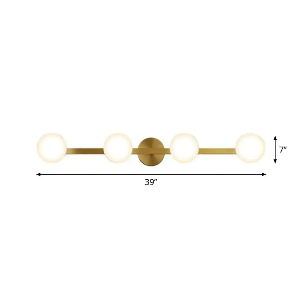 Postmodern gold glass globe wall sconce bathroom fixture 39 inch long with brushed brass finish and fixture height 11in