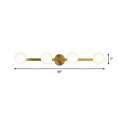 Postmodern gold glass globe wall sconce bathroom fixture 39 inch long with brushed brass finish and fixture height 11in