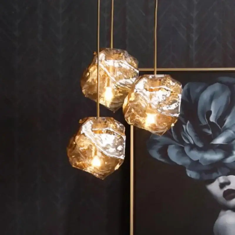Postmodern gold irregular glass led chandelier with frosted translucent glass pendants for dining room lighting