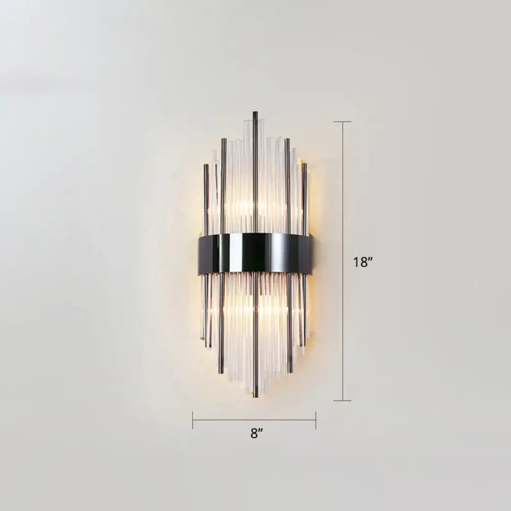 Modern wall sconce with clear glass rods and sleek black metal frame for living room postmodern gold k9 crystal design