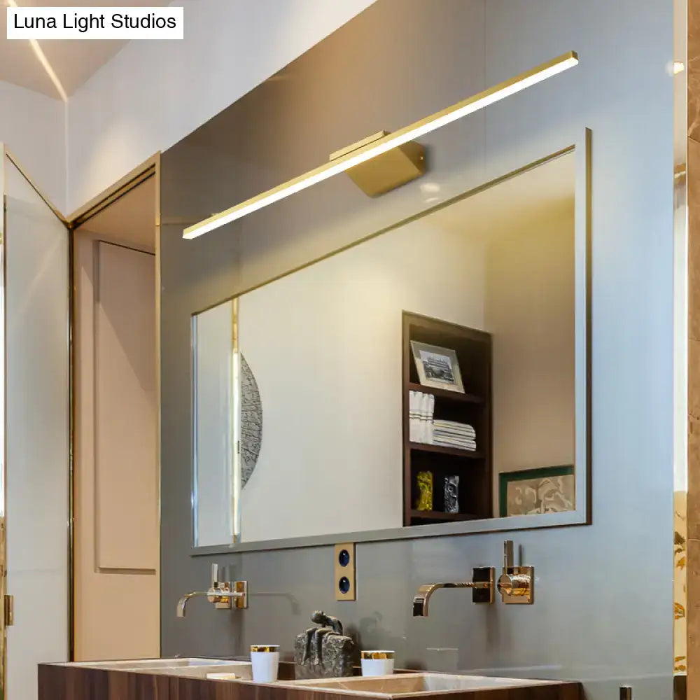 Postmodern gold led sconce acrylic bath wall light with sleek linear design mounted above bathroom vanity