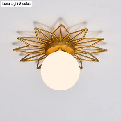 DecorBites™ gold flushmount bedroom ceiling light with gold-toned starburst design cream glass shade 220v-240v 110v-120v