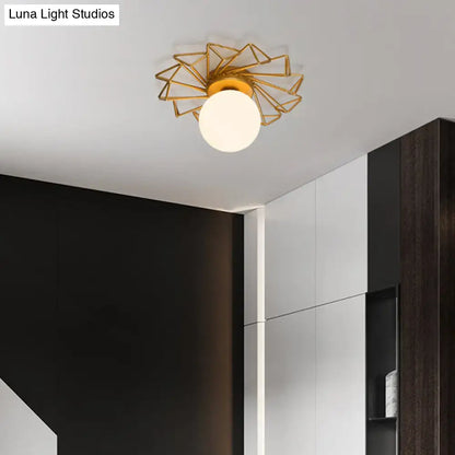 DecorBites gold flushmount bedroom ceiling light with geometric starburst design cream glass shade 220v-240v and 110v-120v