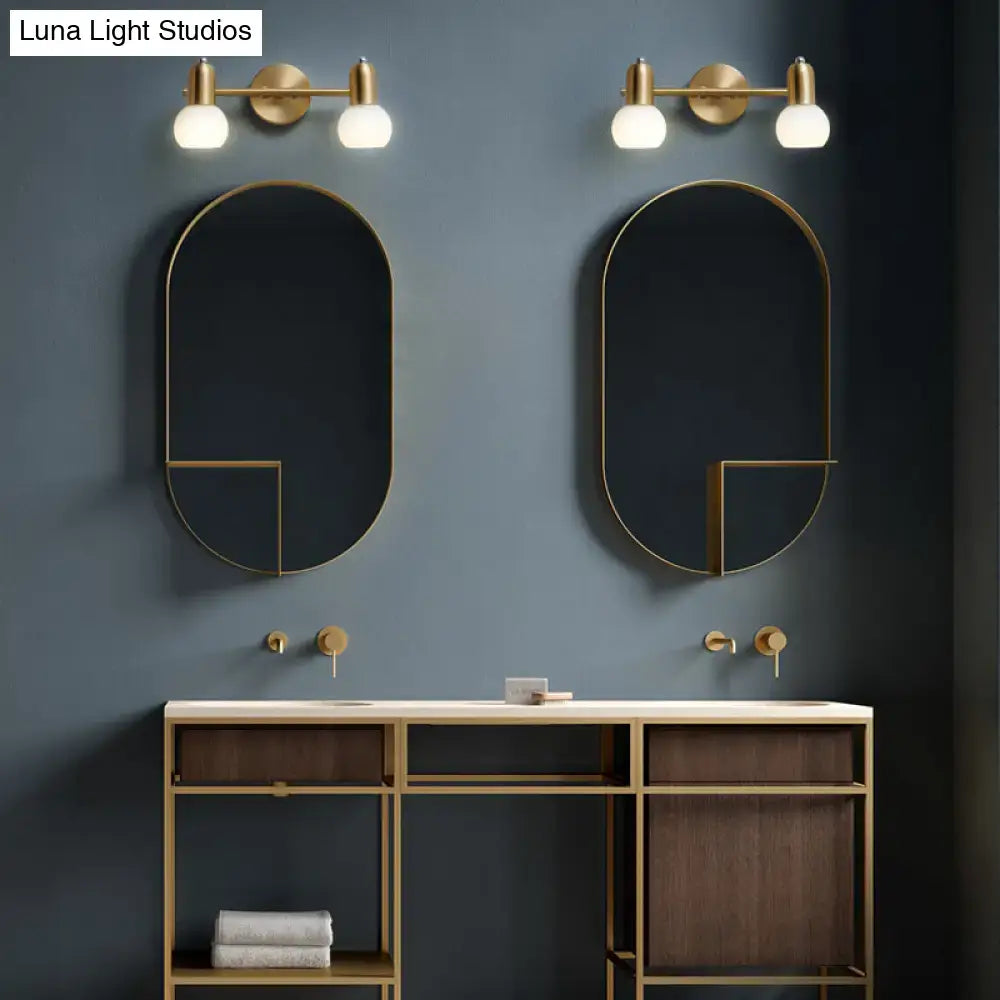 Postmodern gold swivel dome milk glass vanity light with frosted glass globes for bathroom sconce lighting