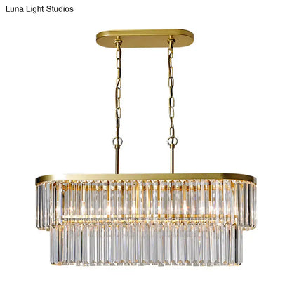 Gold-toned decorbites ceiling light with two tiers of clear crystal rods 220v-240v 110v-120v inch fixture