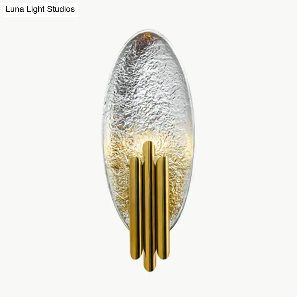 Elegant postmodern led oblong wall lamp feature with textured silver glass diffuser and gold-toned rods for 110v-120v use