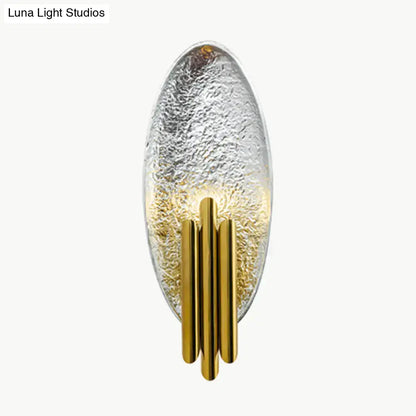 Elegant postmodern led oblong wall lamp feature with textured silver glass diffuser and gold-toned rods for 110v-120v use