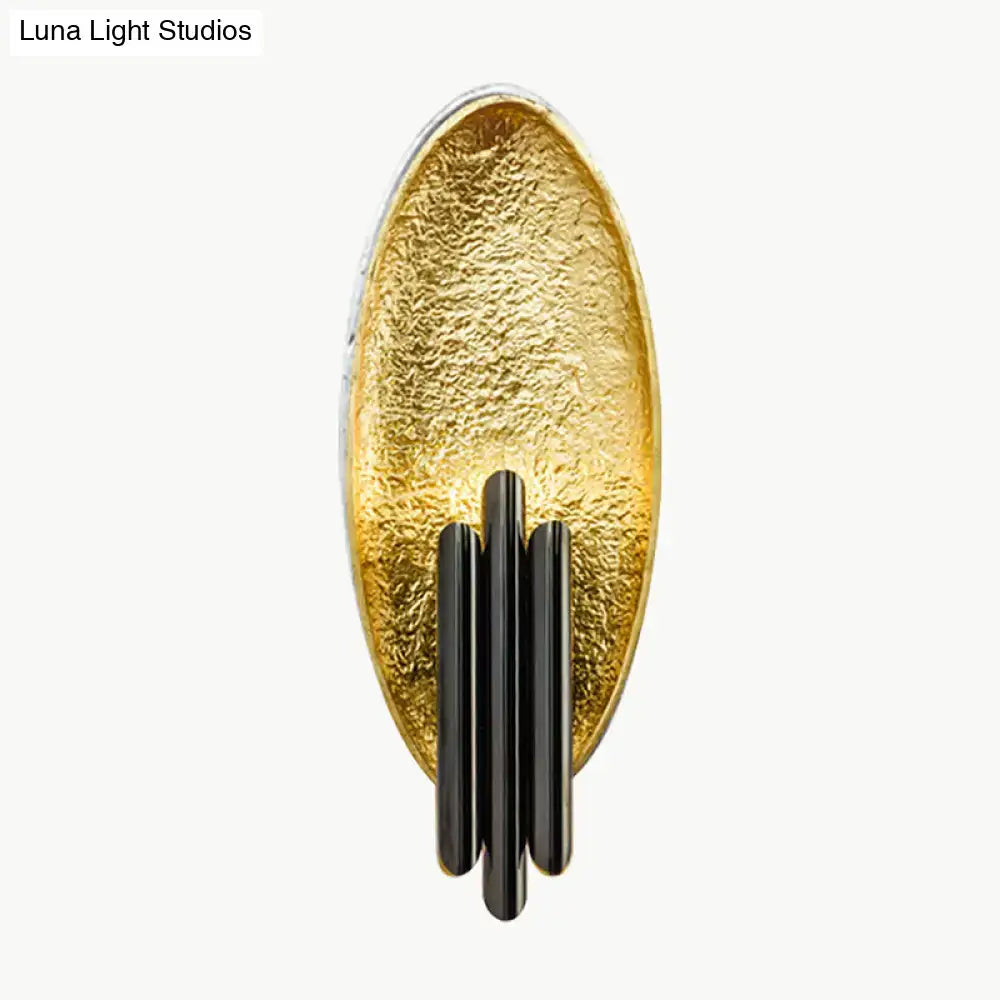 Gold-toned textured oval postmodern led oblong wall lamp feature with three black rods for bedroom 110v-120v or 220v-240v