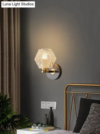 Postmodern luxury led geometric crystal wall sconce with brass finish for bedroom luxury led wall lighting