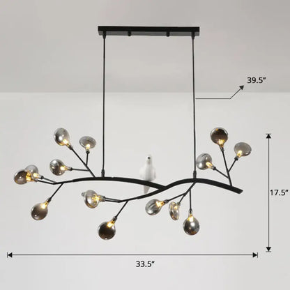 Black metal postmodern metal island light with branching arms and spherical glass bulbs hanging lamp for restaurants