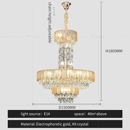 Postmodern multi-layer black crystal chandelier with cascading clear k9 crystals and gold accents for elegant spaces decorbites crystal chandelier