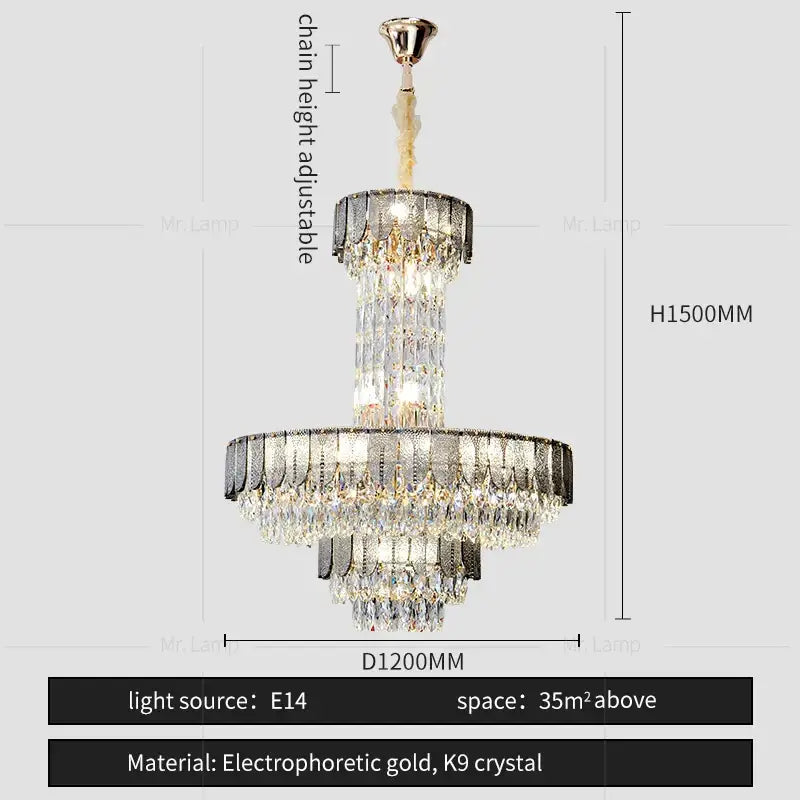 Elegant postmodern multi-layer black decorbites crystal chandelier with electrophoretic gold finish and k9 crystal droplets