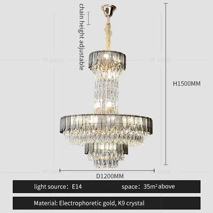 Elegant two-tiered decorbites crystal chandelier with electrophoretic gold finish and k9 crystal droplets for living room