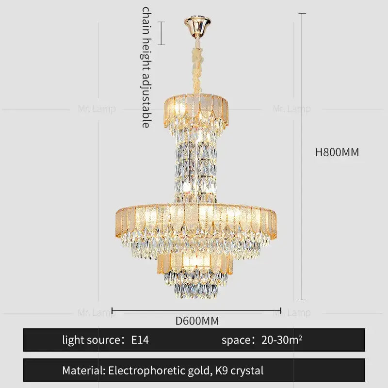 Gold multi-tier k9 crystal decorbites crystal chandelier for living room with postmodern black decorbites crystal accents