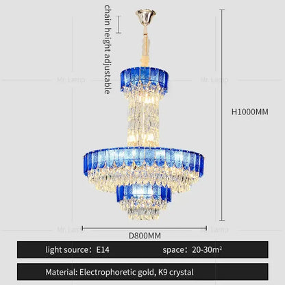 Postmodern multi-layer black decorbites crystal chandelier with blue clear crystals and electrophoretic gold accents for living room