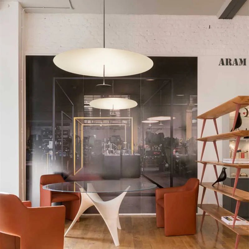 Postmodern Saucer Metal Pendant Light in White or Black - Decorbites