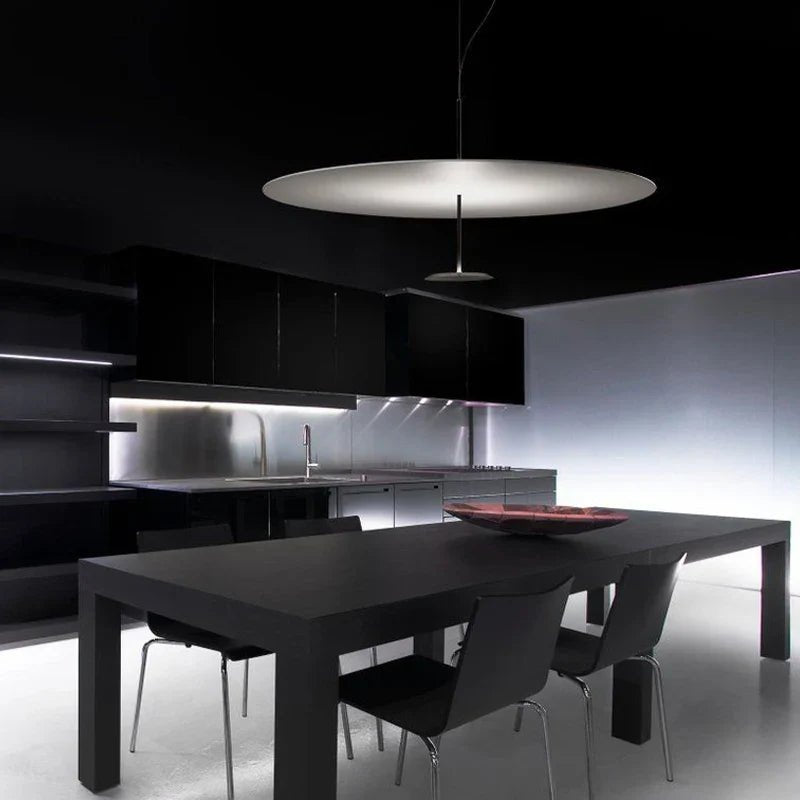 Postmodern Saucer Metal Pendant Light in White or Black - Decorbites