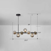 Black metal DecorBites™ LED island pendant light with seven smoke grey cognac glass globes for dining room