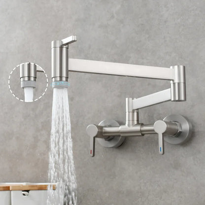 Stainless steel wall mounted single hole gooseneck kitchen faucet with adjustable spray nozzle and modern design