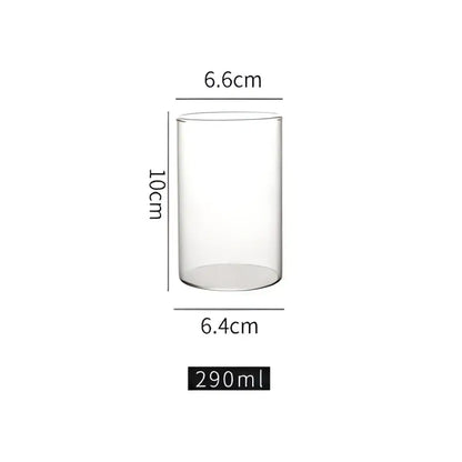 Clear glass cylindrical highball cup 10cm tall 6.4cm diameter holding 290ml in premium glass highball cup set