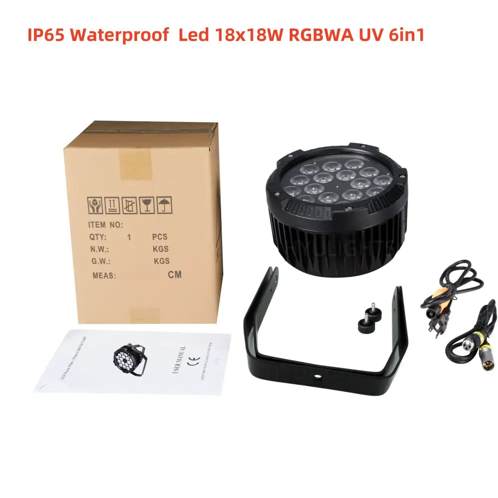 Professional black 18x18w rgbwa uv 6in1 led par stage light with rugged housing and mounting bracket for versatile lighting