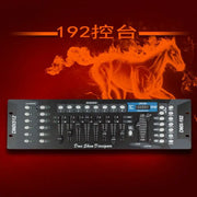 Professional black dmx controller stage console with multiple sliders buttons and digital display for event room lighting