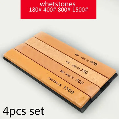 Set of four orange-brown whetstones with grit numbers for decorbites knife sharpener stone bars grinders kitchen tool