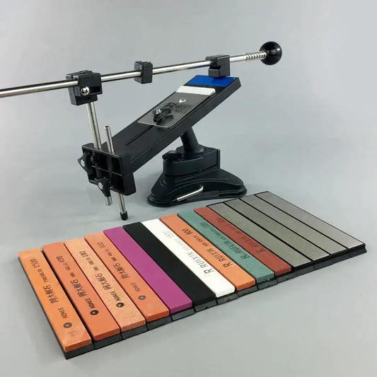 Professional black and silver decorbites knife sharpener with adjustable stand and colorful stone bars grinders for kitchen use