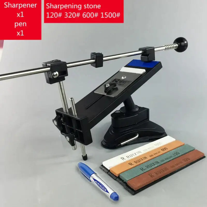 Professional black and silver decorbites knife sharpener with stone bars grinders and adjustable arms for kitchen use