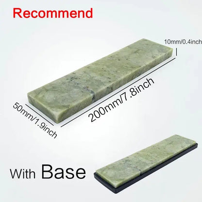 Professional green stone knife sharpener set with a rectangular green jade sharpening plate and black base decorbites knife sharpener