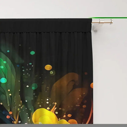 Black sheer good luck peacock curtain with vibrant abstract floral design and glowing accents for luck peacock home decorbites