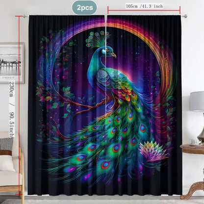 Vibrant psychedelic good luck peacock blackout curtains in iridescent blues greens and purples for luck peacock home decorbites decor