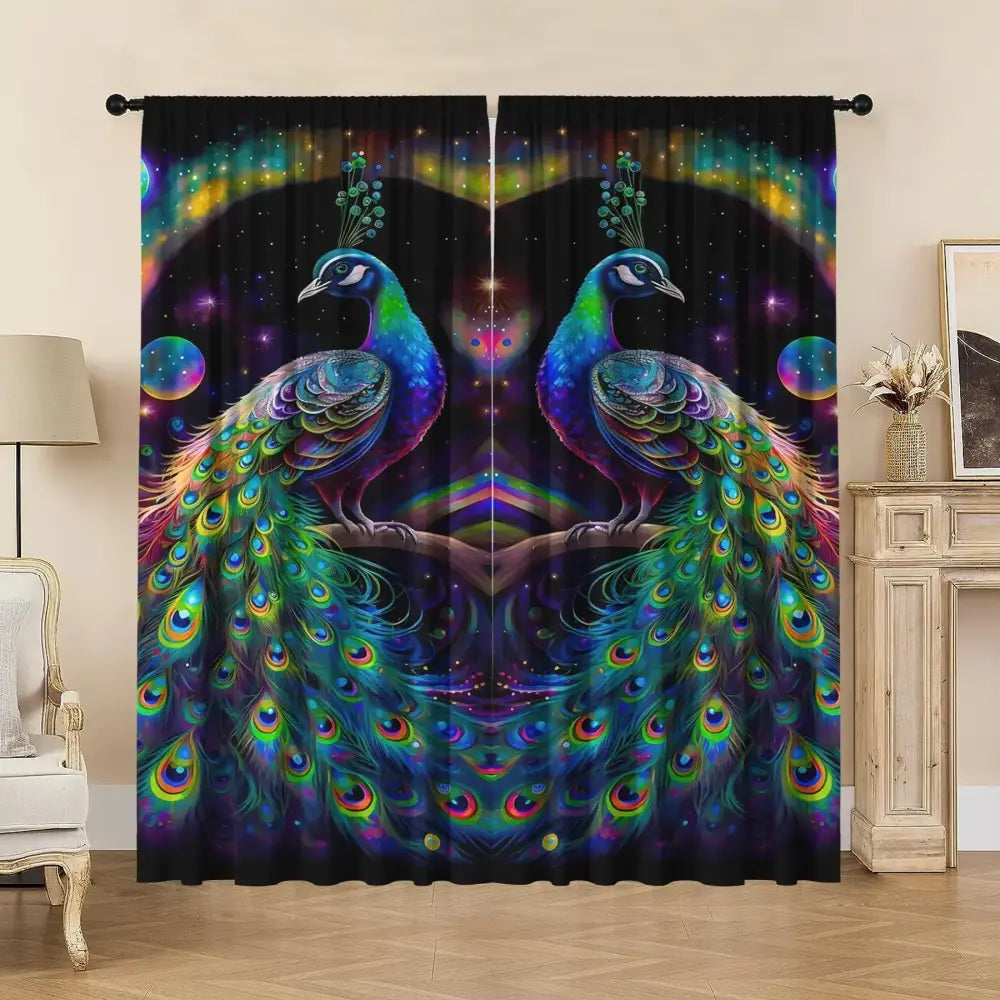Vibrant galaxy-themed good luck peacock blackout curtains with iridescent feathers for luck peacock home decorbites good luck