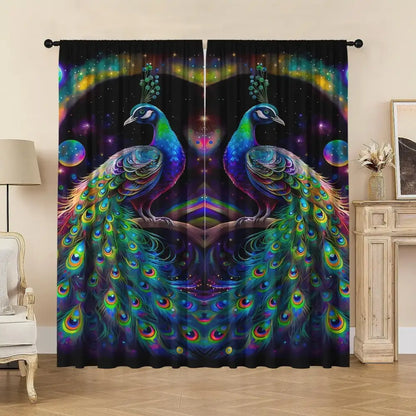Vibrant galaxy-themed good luck peacock blackout curtains with iridescent feathers for luck peacock home decorbites good luck