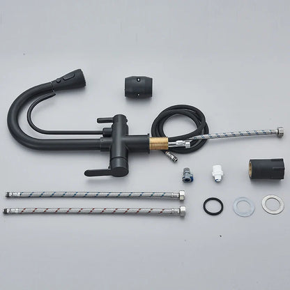 Black matte finish purification water kitchen faucet with flexible spray head brass accents stainless steel single hole design