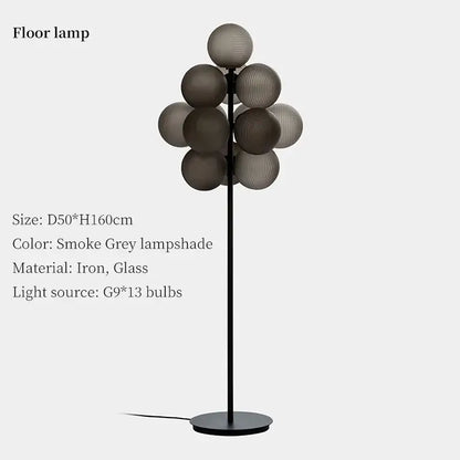 Smoke grey glass globe floor lamp with sleek black iron stand for modern living room by decorbites grape chandelier